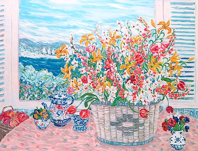 レスリー・セイヤーの絵画作品　タイトルは、バスケット オブ リリース